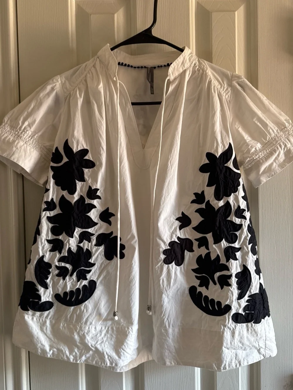Anthropologie Puff-Sleeve Embroidered Swing Blouse